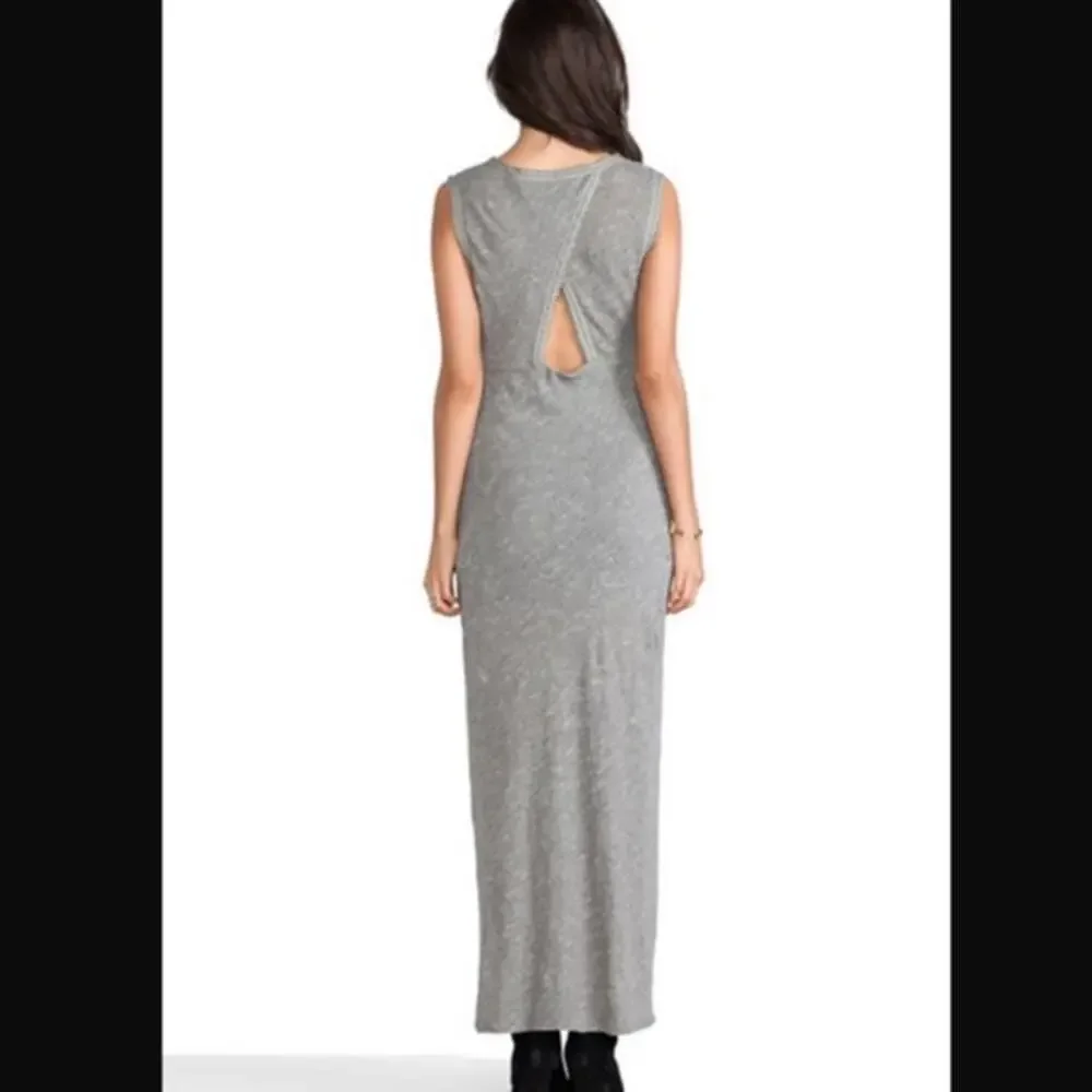 NWT Free People Women’s Large Sabrina Maxi Dress Grey Cotton Slit Beachy Boho